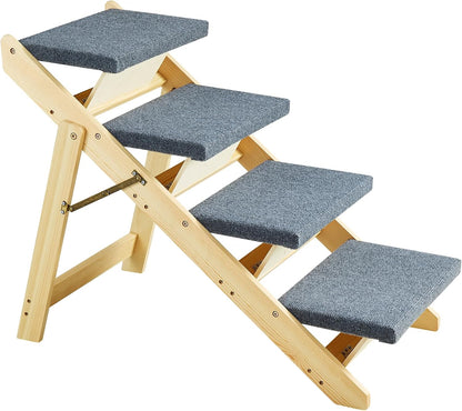 Wood Dog Stairs/Ramp 4-Step 2-in-1 Foldable Pet Steps