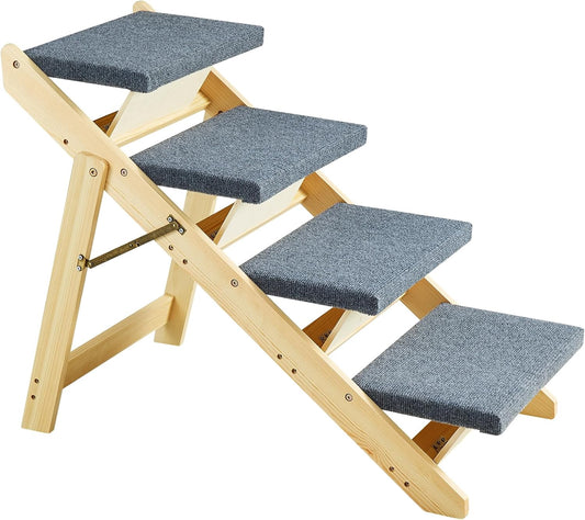 Wood Dog Stairs/Ramp 4-Step 2-in-1 Foldable Pet Steps