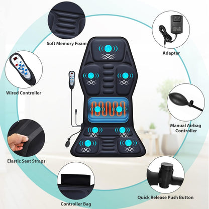 Massage Seat Cushion Pad with Heat 9 Massage Style Lumbar Support Function