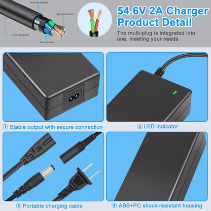 54.6V 2A Fast Charger with 7-in-1 Plugs 48V Electric Scooter Charger Universal Battery Charger