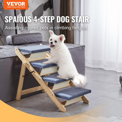 Wood Dog Stairs/Ramp 4-Step 2-in-1 Foldable Pet Steps