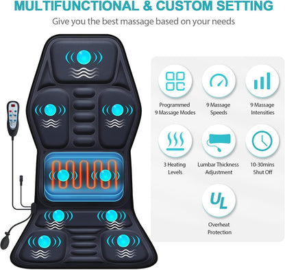 Massage Seat Cushion Pad with Heat 9 Massage Style Lumbar Support Function