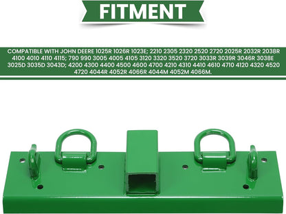 Bolt-On Bucket Grab Hook for John Deere Compact Tractors - Green Powder-Coated Steel Tow Hook