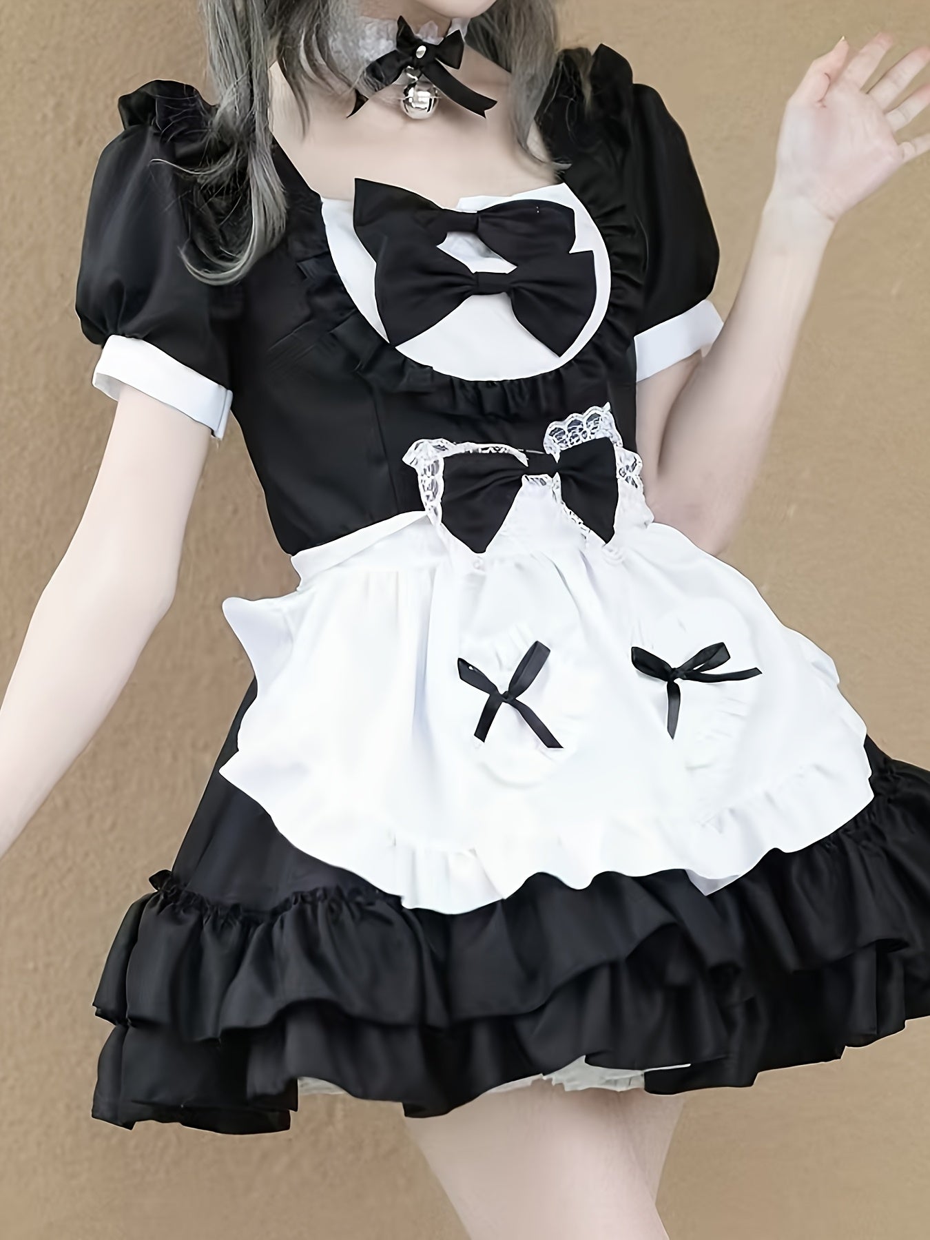 Women Plus Size Halloween Costumes Maid Cosplay Dress | Ruffle Mini