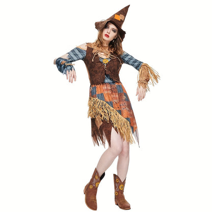 Women’s Off Shoulder Halloween Scarecrow Costume Dress | Mini
