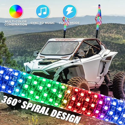 2Pcs 3FT LED Fat Whip Lights with Spring Base For RZR Can-Am Polaris UTV ATV