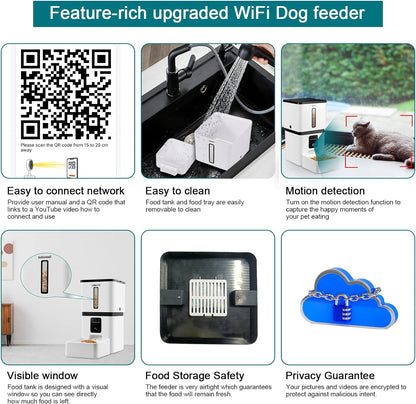 Automatic Dog Feeder 8L  with Camera: 5G WiFi Easy Setup Motion Detection Smart Cat Food Dispenser 1080P
