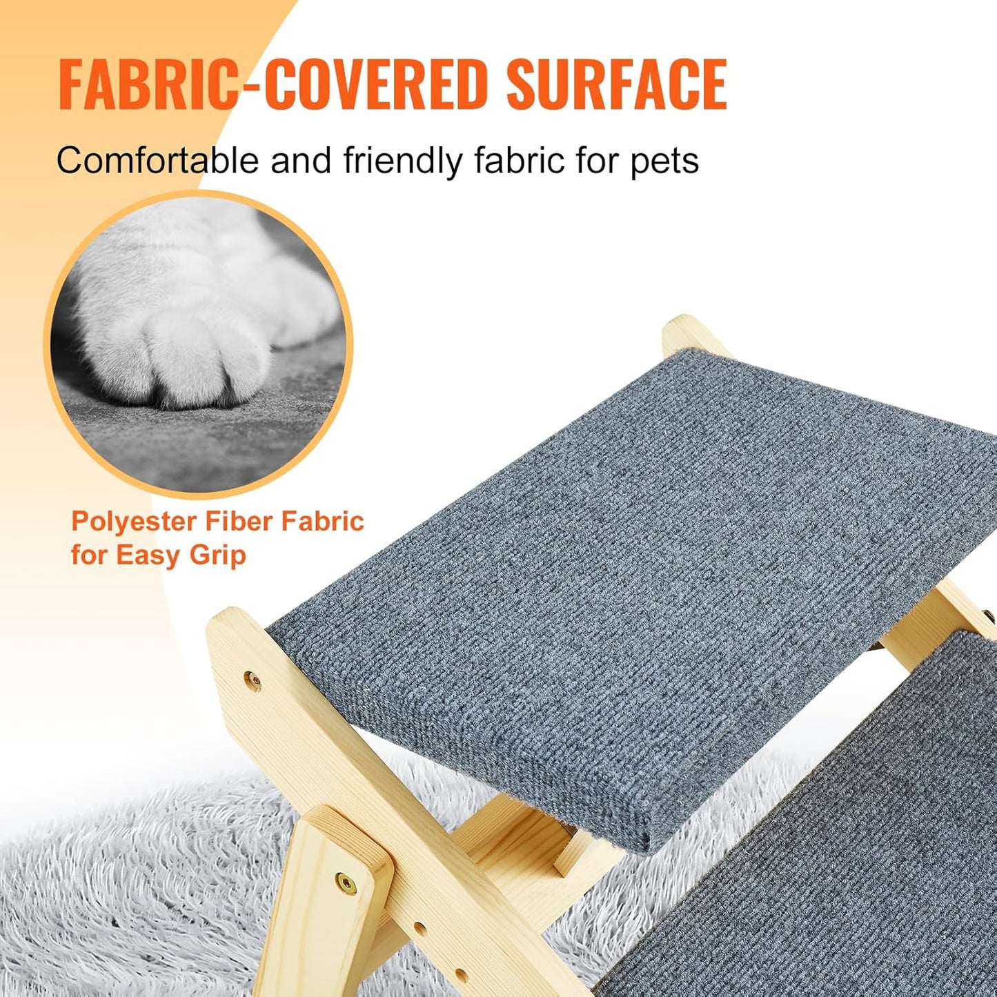 Wood Dog Stairs/Ramp 4-Step 2-in-1 Foldable Pet Steps