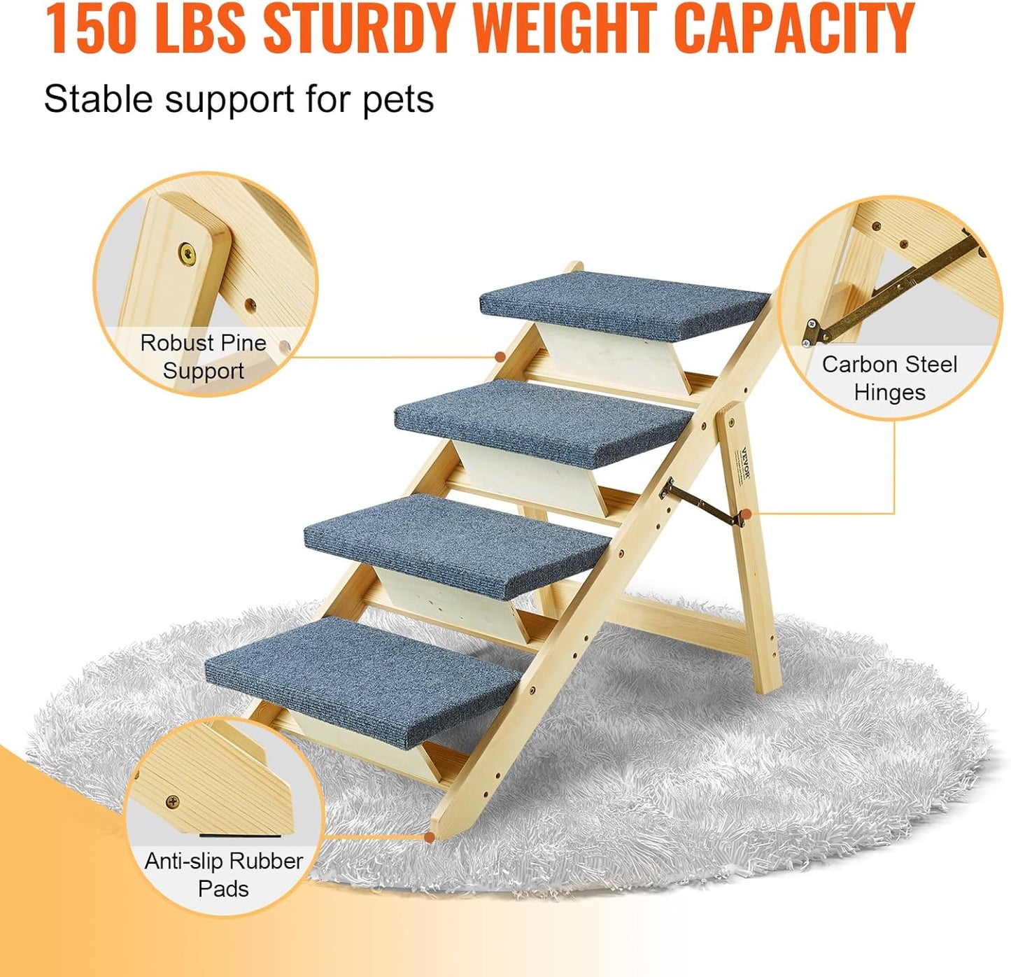 Wood Dog Stairs/Ramp 4-Step 2-in-1 Foldable Pet Steps