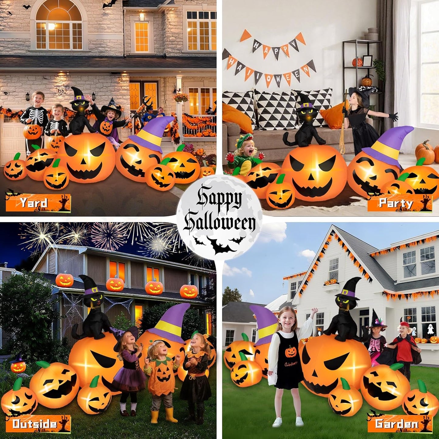 8FT Halloween Inflatable Pumpkin with Black Cat And LED Lights