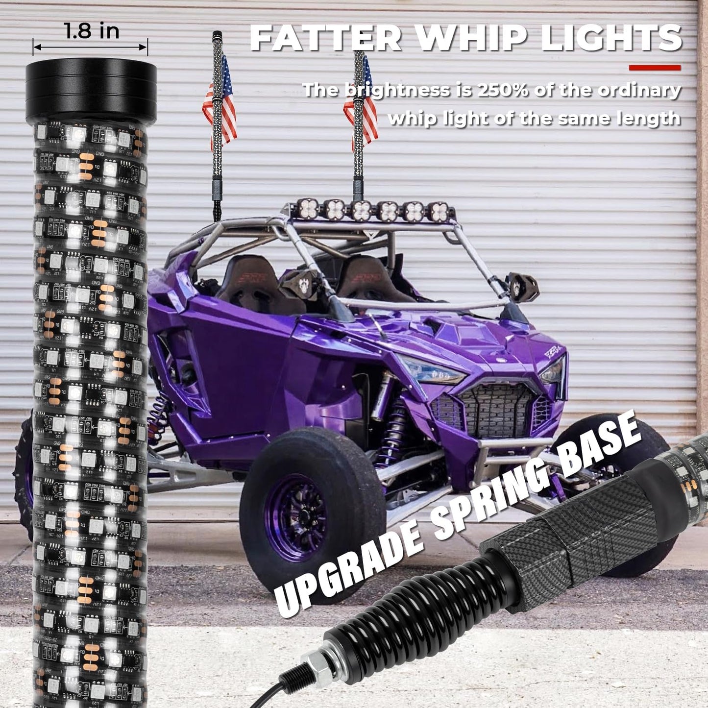 2Pcs 3FT LED Fat Whip Lights with Spring Base For RZR Can-Am Polaris UTV ATV