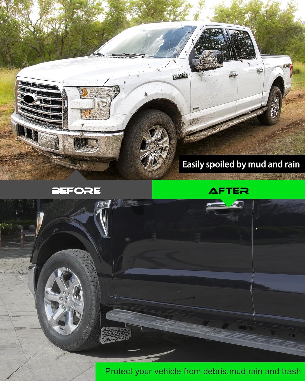 2 Pcs Truck Mud Flaps Fit for Ford F150 F250 F350 F450