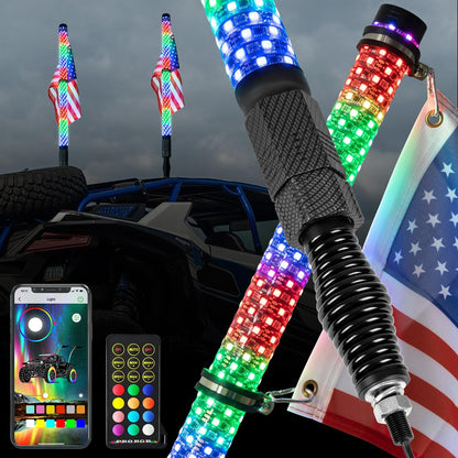 2Pcs 3FT LED Fat Whip Lights with Spring Base For RZR Can-Am Polaris UTV ATV