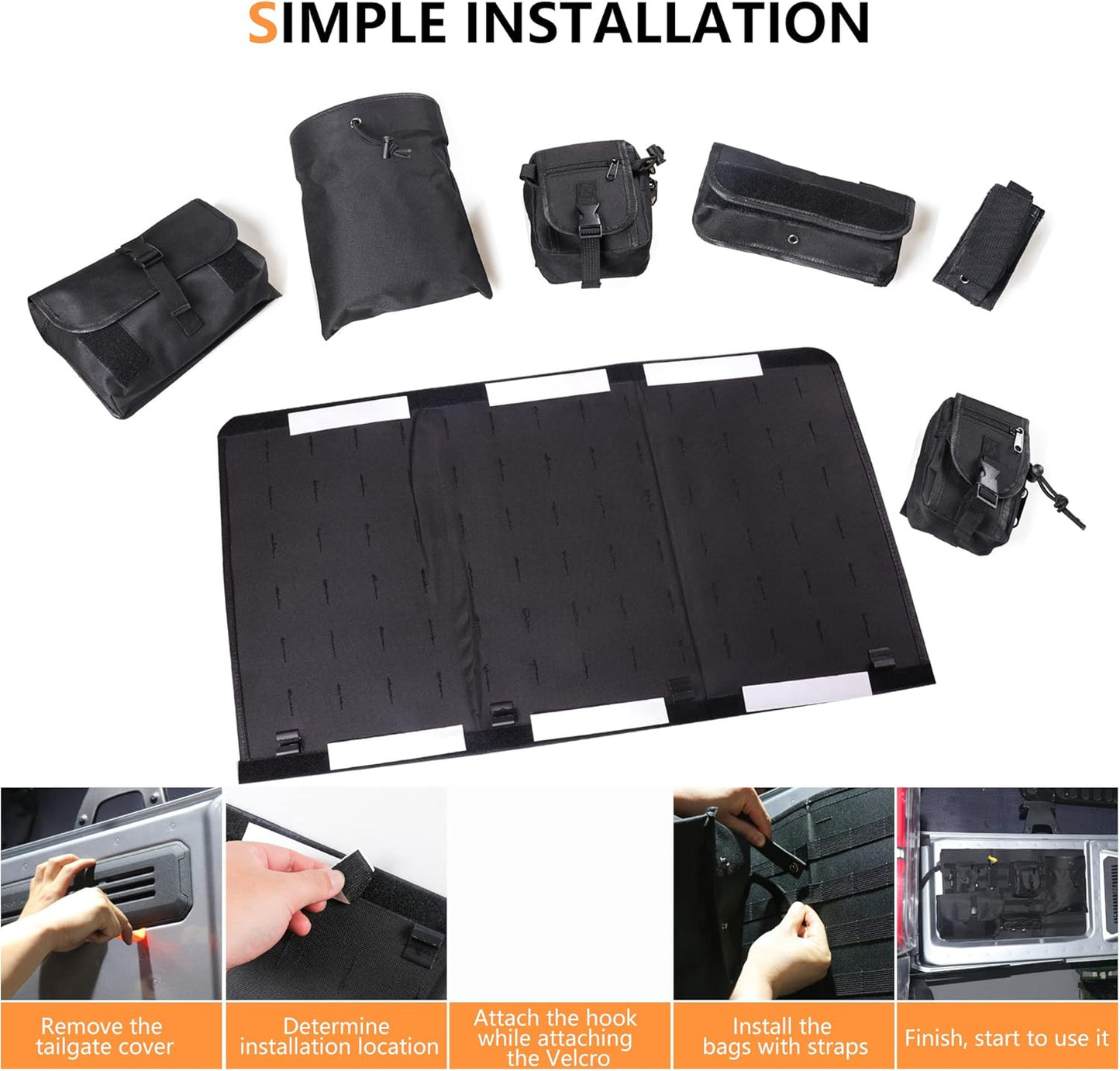 7Pcs Black Tailgate Storage Bag for 2021-2025 Ford Bronco 2/4 Door