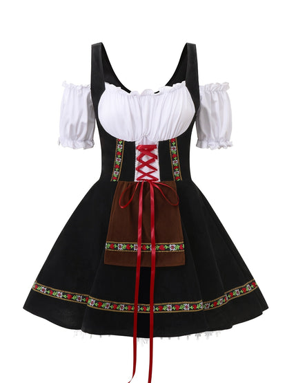 Women Plus Size Bavarian Halloween Costume Dress | Puff Sleeve Mini