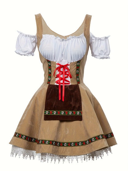 Women Plus Size Bavarian Halloween Costume Dress | Puff Sleeve Mini