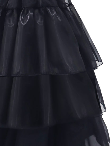 Women’s Gothic Ruffle Halloween Movie Costume Dress | Layered Midi Set