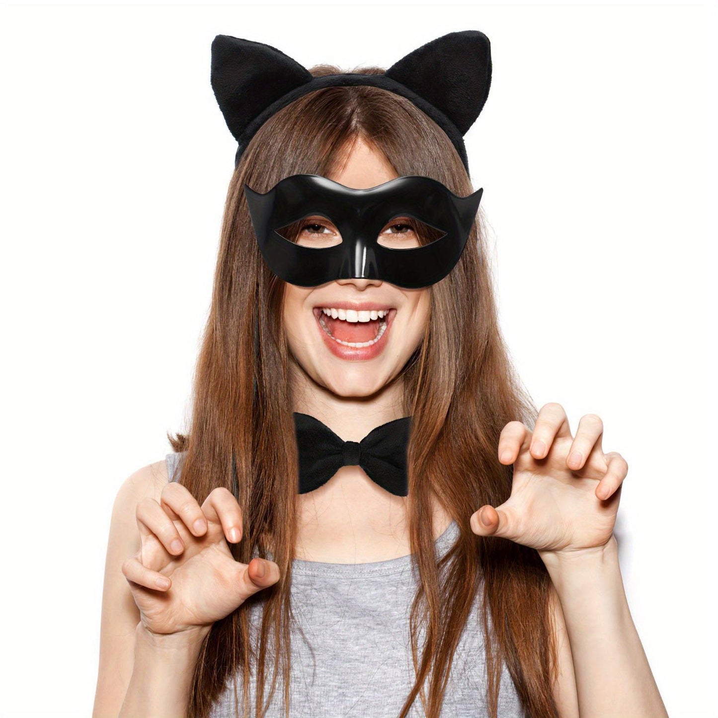 Girls Cute Tulle Halloween Costume Dress Set | Cat Mask Gloves Tail