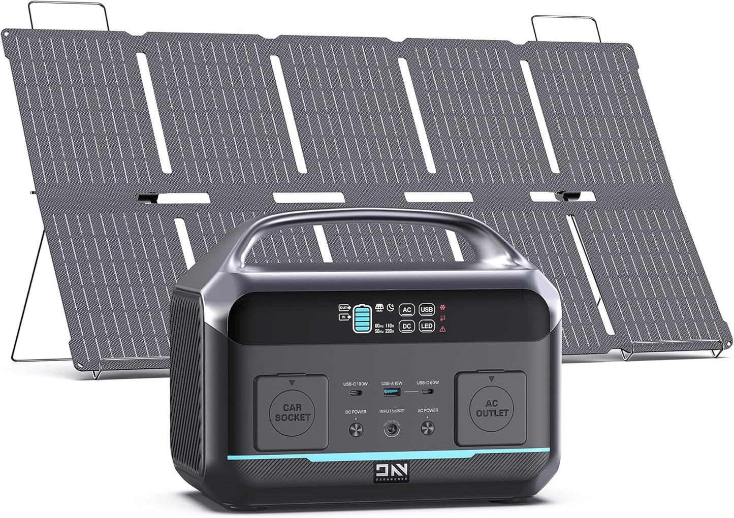 Portable Solar Generator 600W (1200W Surge) with 100W Solar Panel, 576Wh (180,000mAh) LFP Battery For Home & Emergency, Camping & RVs, CPAP