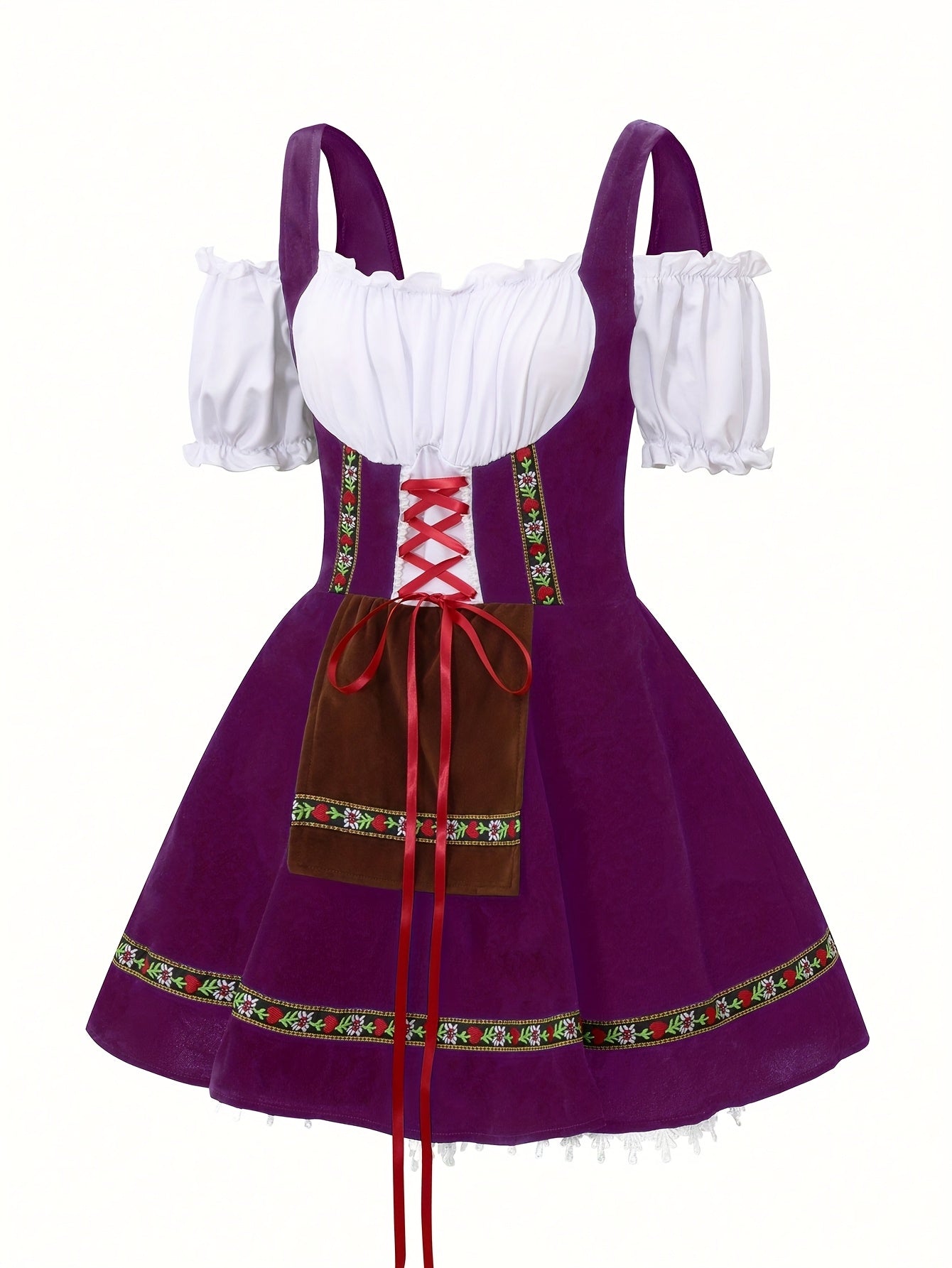 Women Plus Size Bavarian Halloween Costume Dress | Puff Sleeve Mini