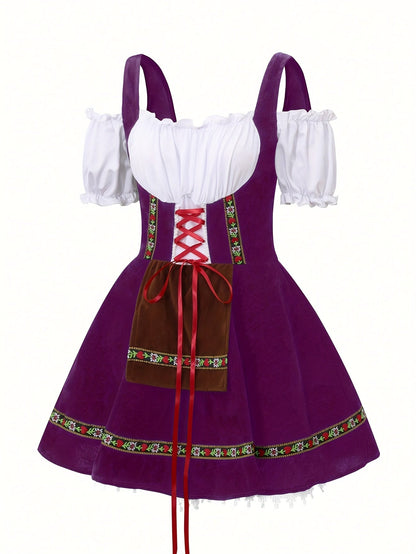 Women Plus Size Bavarian Halloween Costume Dress | Puff Sleeve Mini