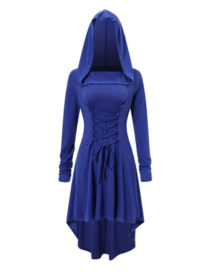 Women’s Medieval Lace Up Halloween Movie Costume Dress | Hooded Long Sleeve