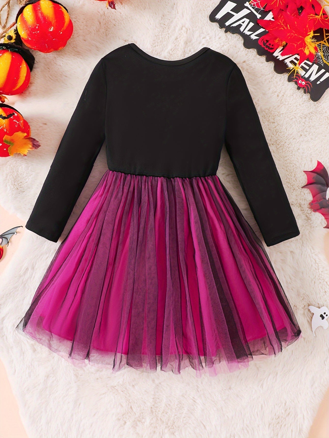 Girls Long Sleeve Halloween Skeleton Costume Dress | Tulle Mini