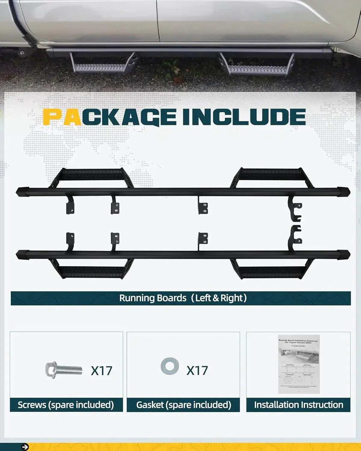 TRUMGETA 600 lbs Drop Down Running Boards for 2024 2025 Toyota Tacoma Double Cab & Hybrid