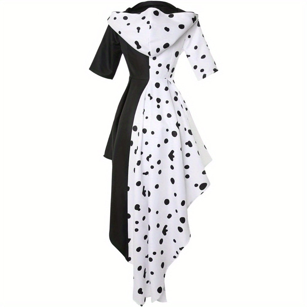Women’s Hooded Halloween Movie Costume Dress | Asymmetrical Dalmatian