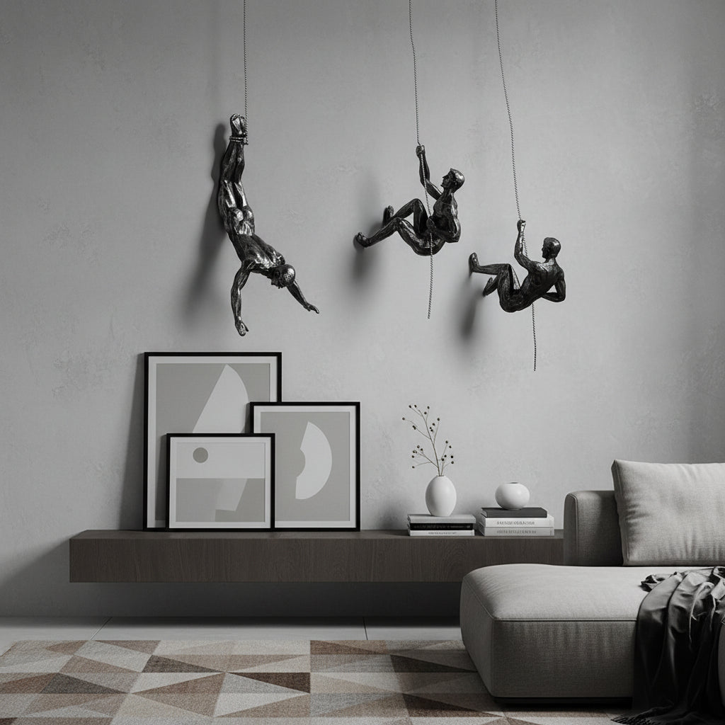 Climbing Figure Resin Wall Sculpture – Hand-Finished Art Figure