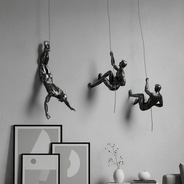 Climbing Figure Resin Wall Sculpture – Hand-Finished Art Figure