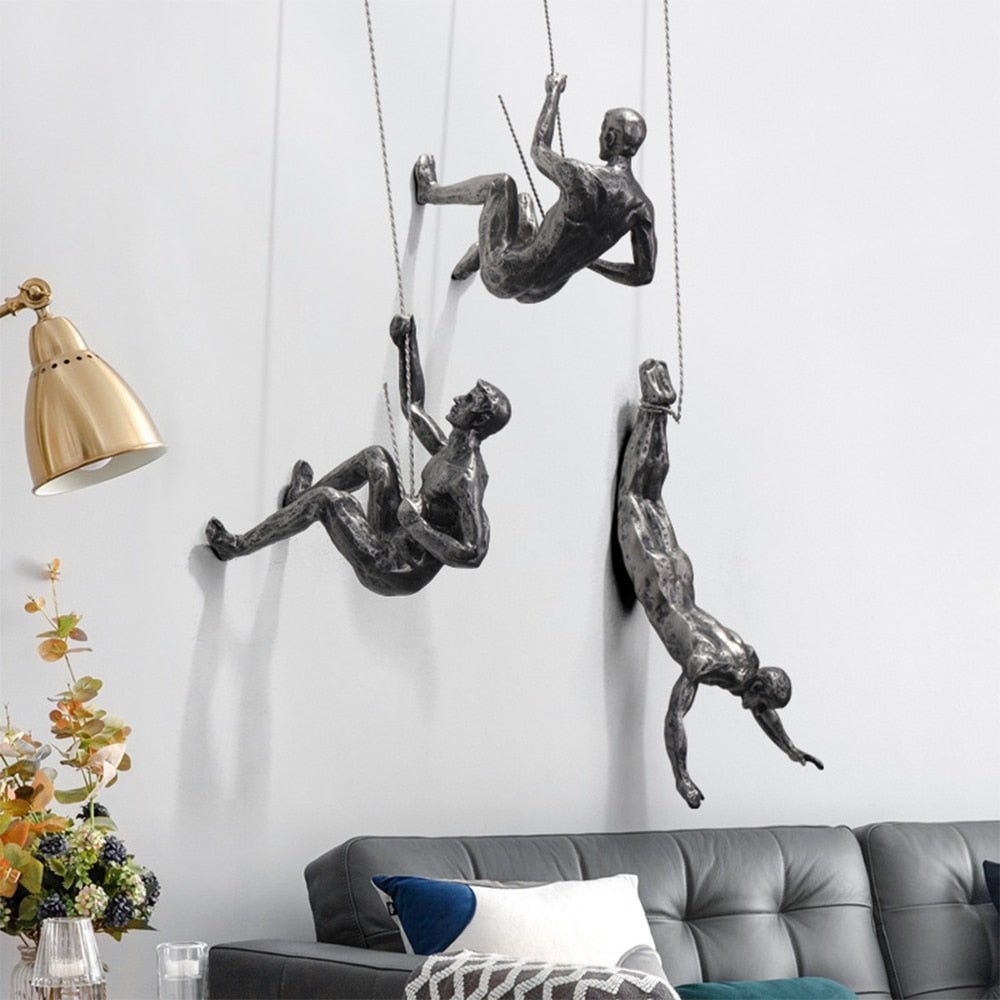 Climbing Figure Resin Wall Sculpture – Hand-Finished Art Figure