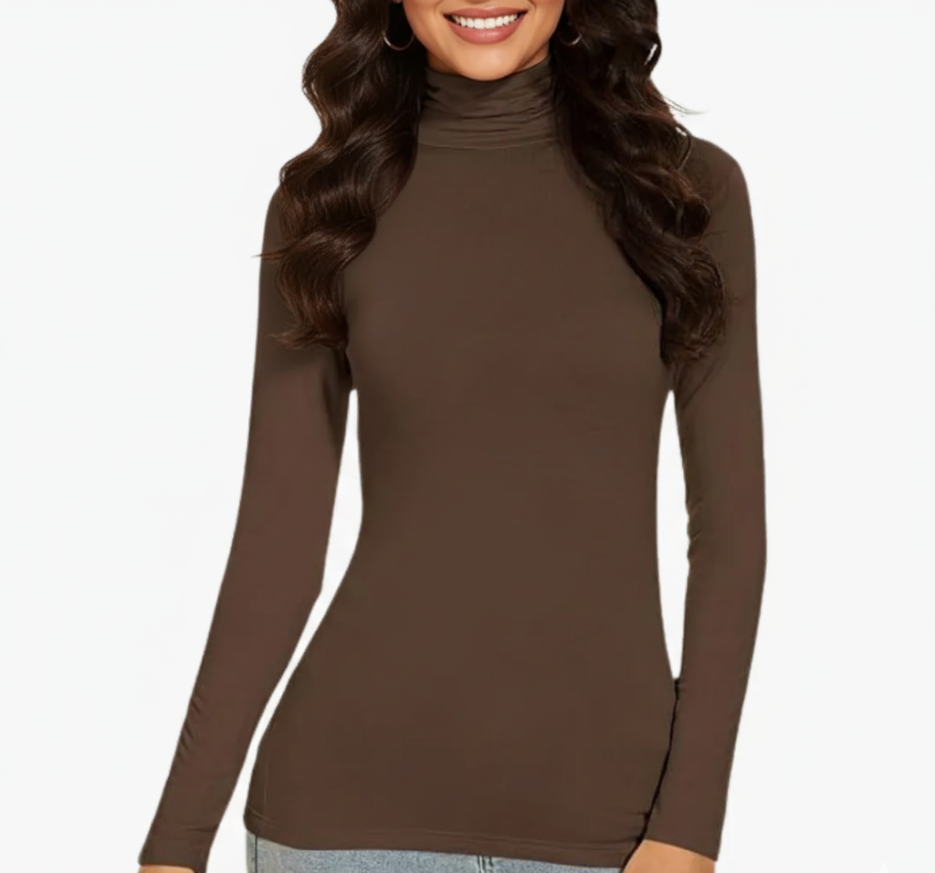 Women's Long Sleeve Turtleneck Top - Slim Fit Stretch Knit Basic Layering Shirt
