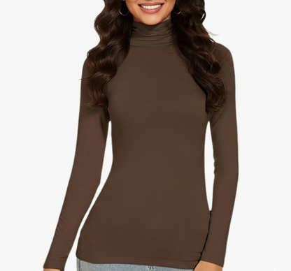 Women's Long Sleeve Turtleneck Top - Slim Fit Stretch Knit Basic Layering Shirt