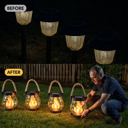 Solar Flame Lantern with Flickering LED - Waterproof Hanging Light for Patio & Garden Decor