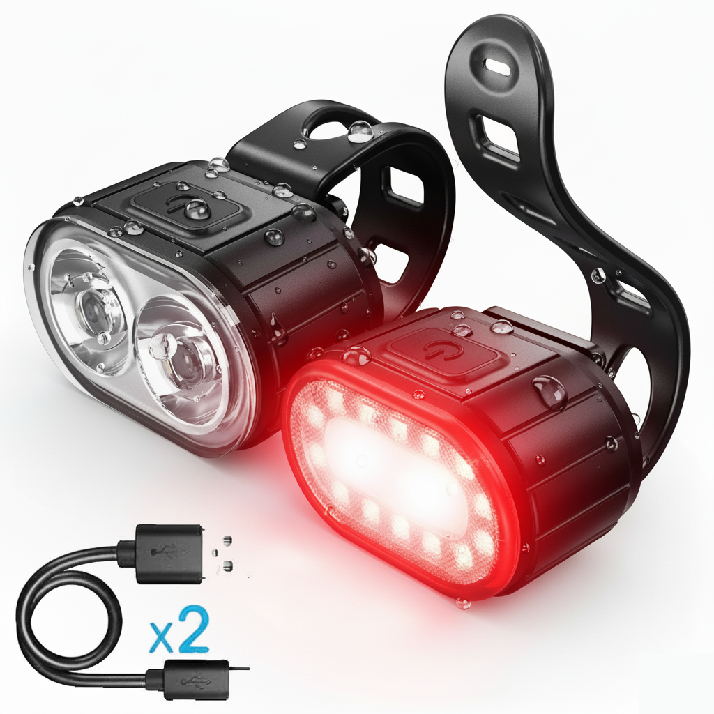 Rechargeable Bike Light Set - Super Bright LED Headlight & Taillight, USB Waterproof