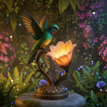 Hummingbird Table Lamp - Vintage Style Resin Bird & Glowing Flower Accent Light