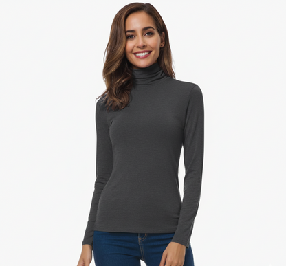 Women's Long Sleeve Turtleneck Top - Slim Fit Stretch Knit Basic Layering Shirt