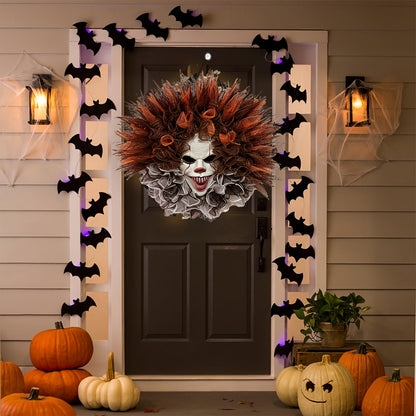 Haunted Clown Wreath – Scary Mesh Halloween Door Decoration