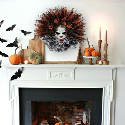 Haunted Clown Wreath – Scary Mesh Halloween Door Decoration