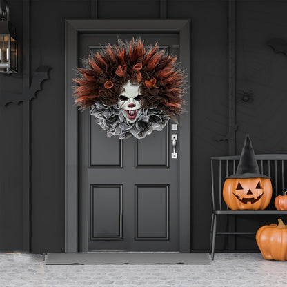 Haunted Clown Wreath – Scary Mesh Halloween Door Decoration