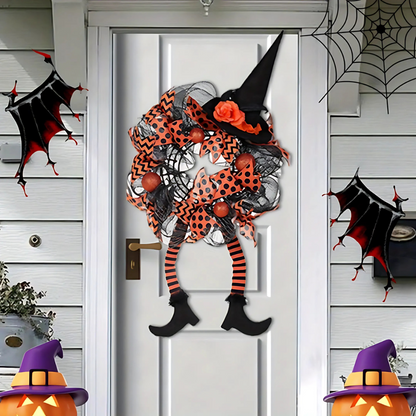 Whimsical Witch Mesh Wreath – Halloween Front Door Decoration for Festive Fun
