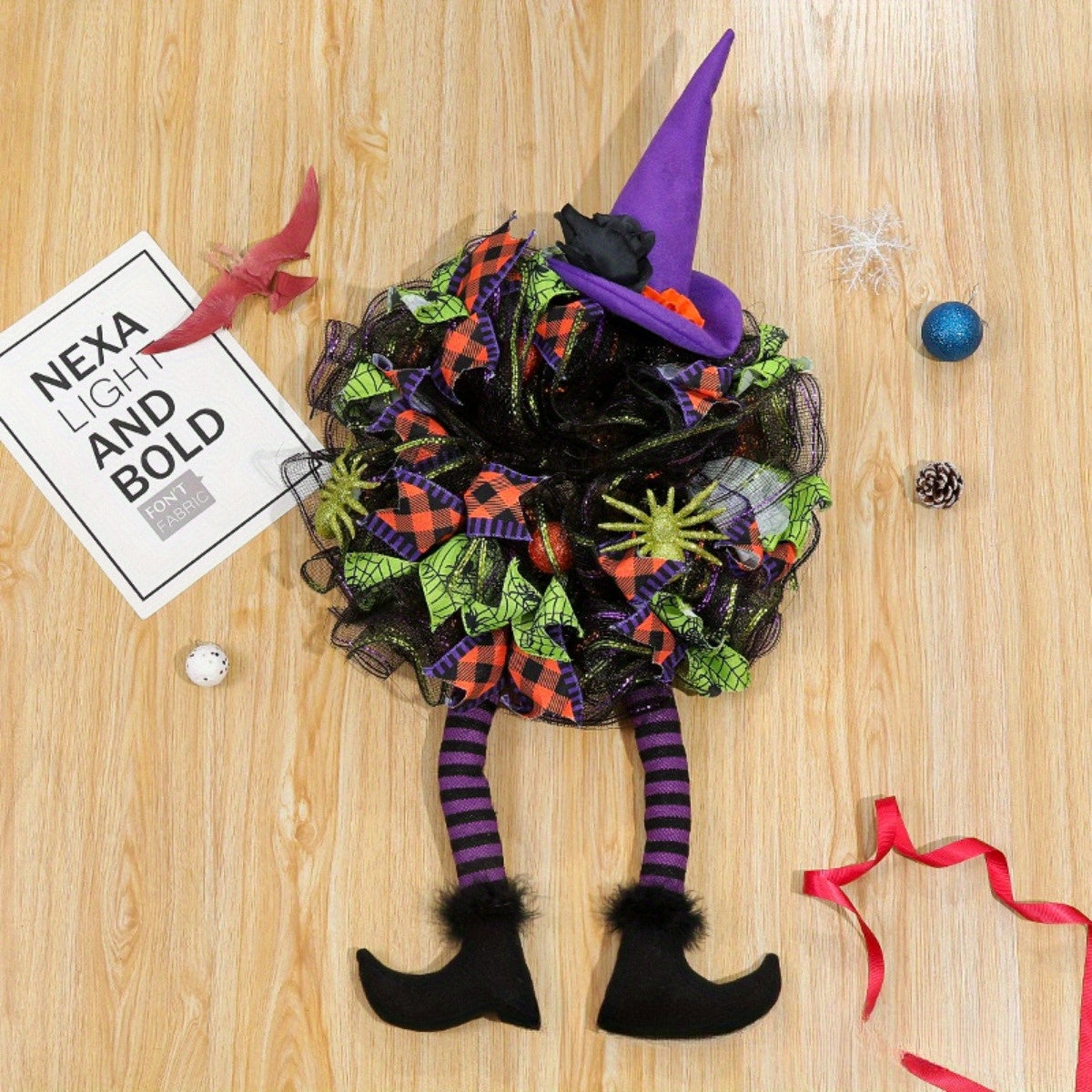 Whimsical Witch Mesh Wreath – Halloween Front Door Decoration for Festive Fun