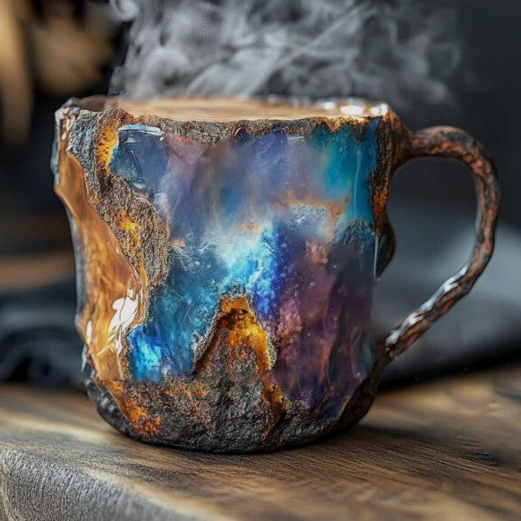 Handmade Geode Crystal Coffee Mug - 15 oz Large Artisan Ceramic Cup - Agate & Amethyst Design
