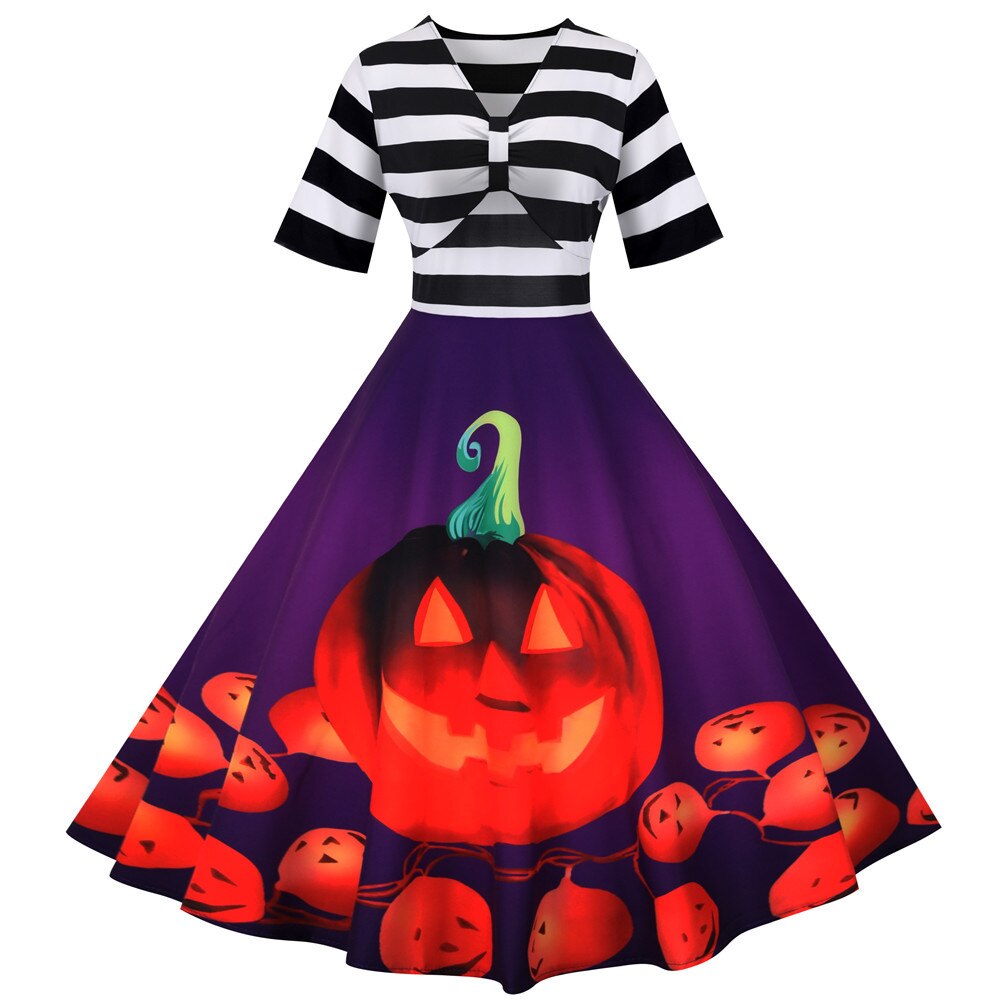 Halloween Costume Dress | Striped Midi Flare