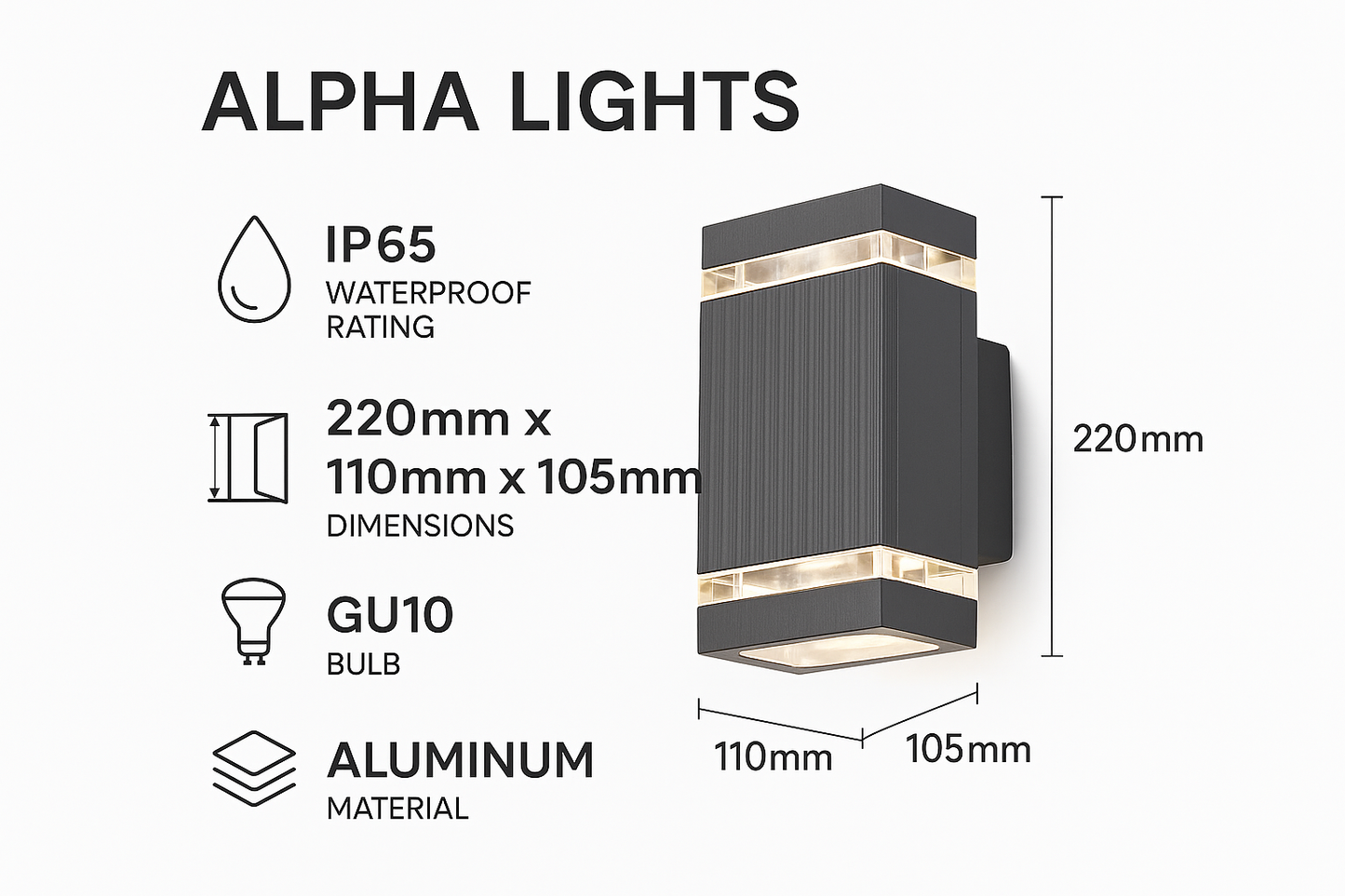Lumora – Moderne up & down buitenlamp zwart – IP65 waterdicht GU10