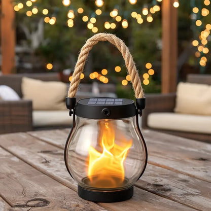 Solar Flame Lantern with Flickering LED - Waterproof Hanging Light for Patio & Garden Decor