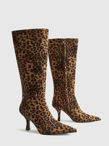 Leopard Print Knee High Boots for Women