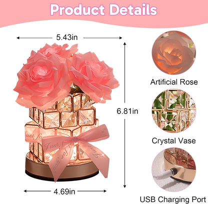 Rose Lamp,Flower Lamp 3 Colors Dimmable Crystal Table Light