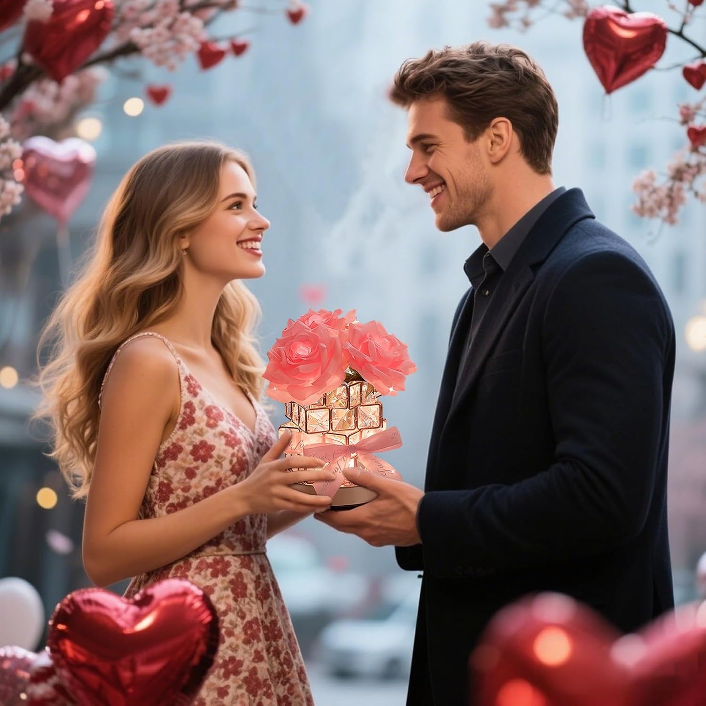 Rose Lamp,Flower Lamp 3 Colors Dimmable Crystal Table Light